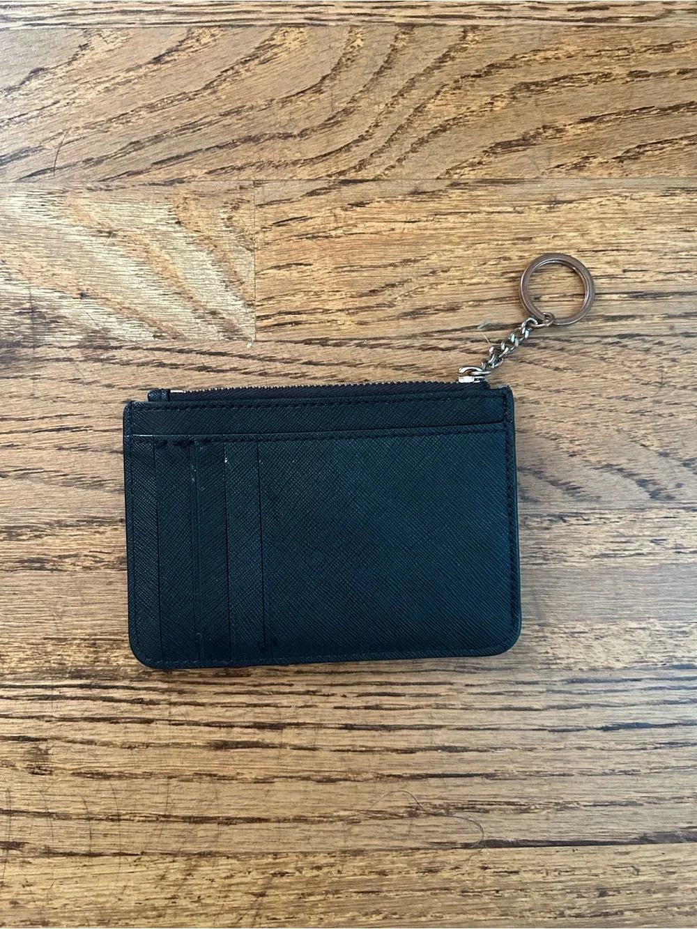 kate spade Black Saffiano Leather Zip Card Case with Key Ring - Gold Hardware